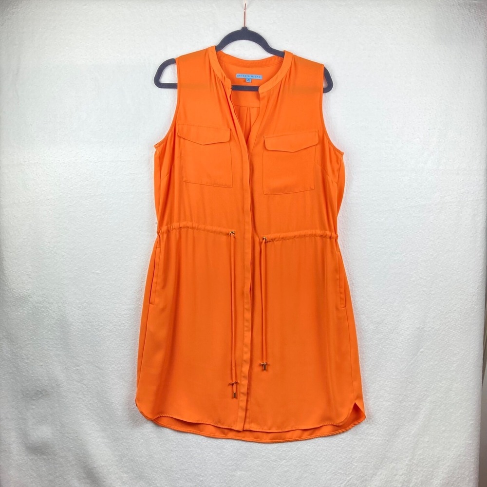 Antonio Melani Orange Draw String Waist Sleeveless Mini Dress with Pockets Sz M - Picture 4 of 14